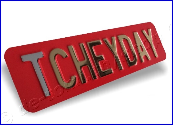 Plaque avant rouge 80x300 mm "texte couleur or & chrome"